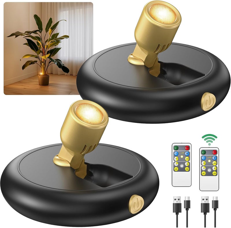Ler0ktr Rechargeable Battery LED Spotlight Indoor: Wireless Mini Art Accent Spot Lights with Timer Remote - Small Dimmable Uplight for Plants Display Painting Dartboard Artwork Portrait Closet - Image 1